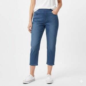 Betabrand Jeans Womens XS Petite Blue Denim Yoga Savannah Cropped Pull On